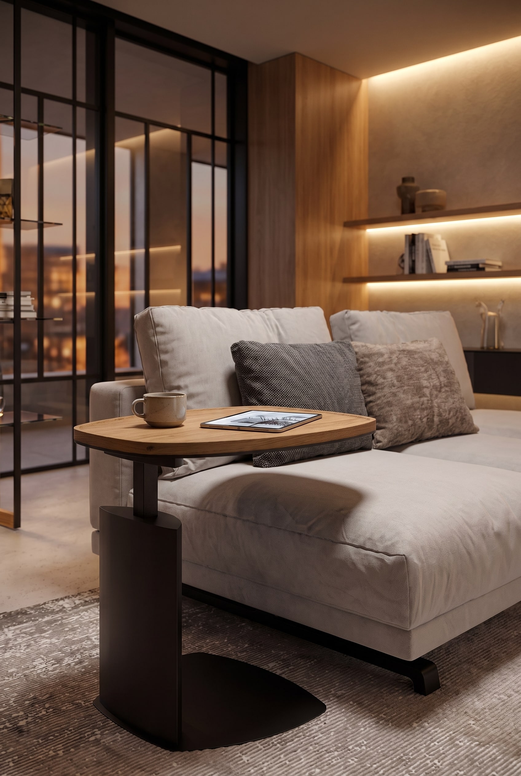 Modernes Wohnzimmer mit kompaktem C-Tisch