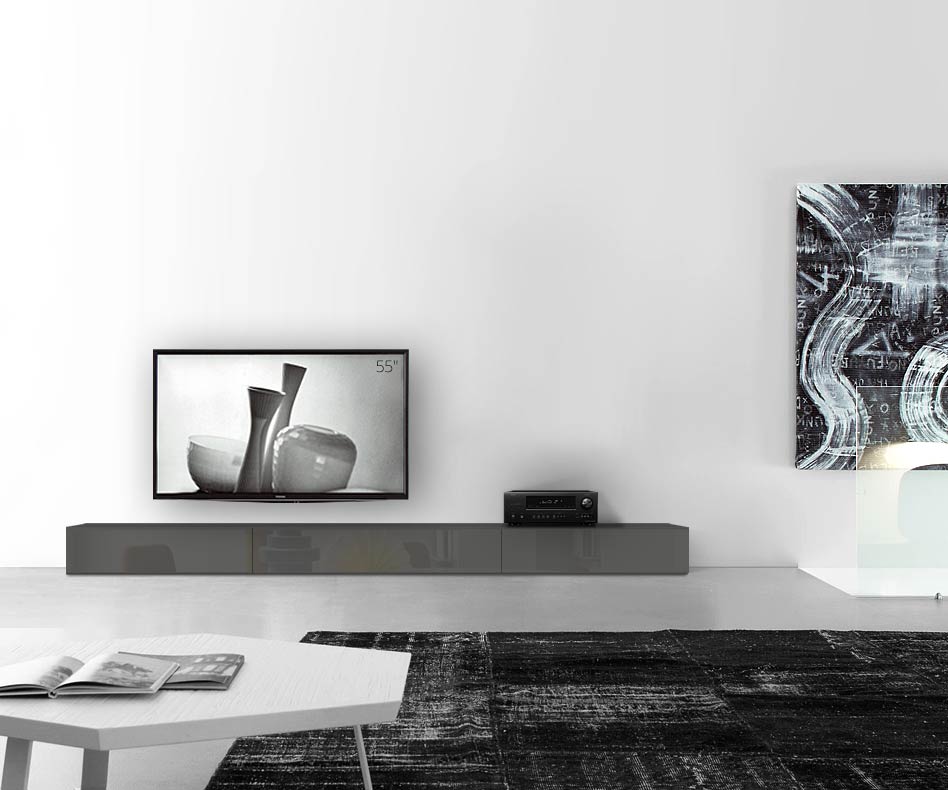 /Design Lowboard Fond L300 H27 brillant gris foncé /Design Lowboard Fond L300 H27 brillant gris foncé