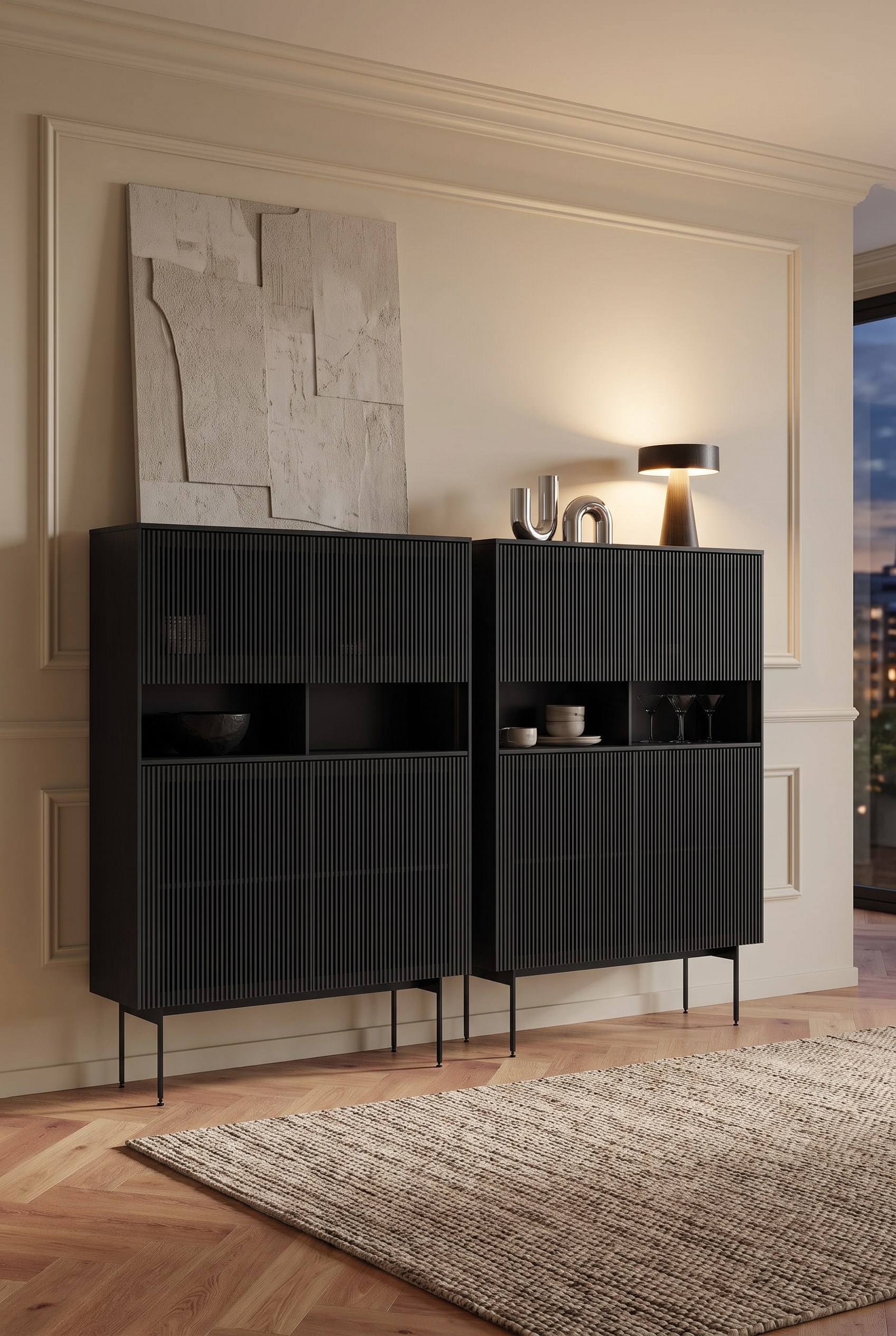 Wohnzimmer Highboard dunkle Eiche