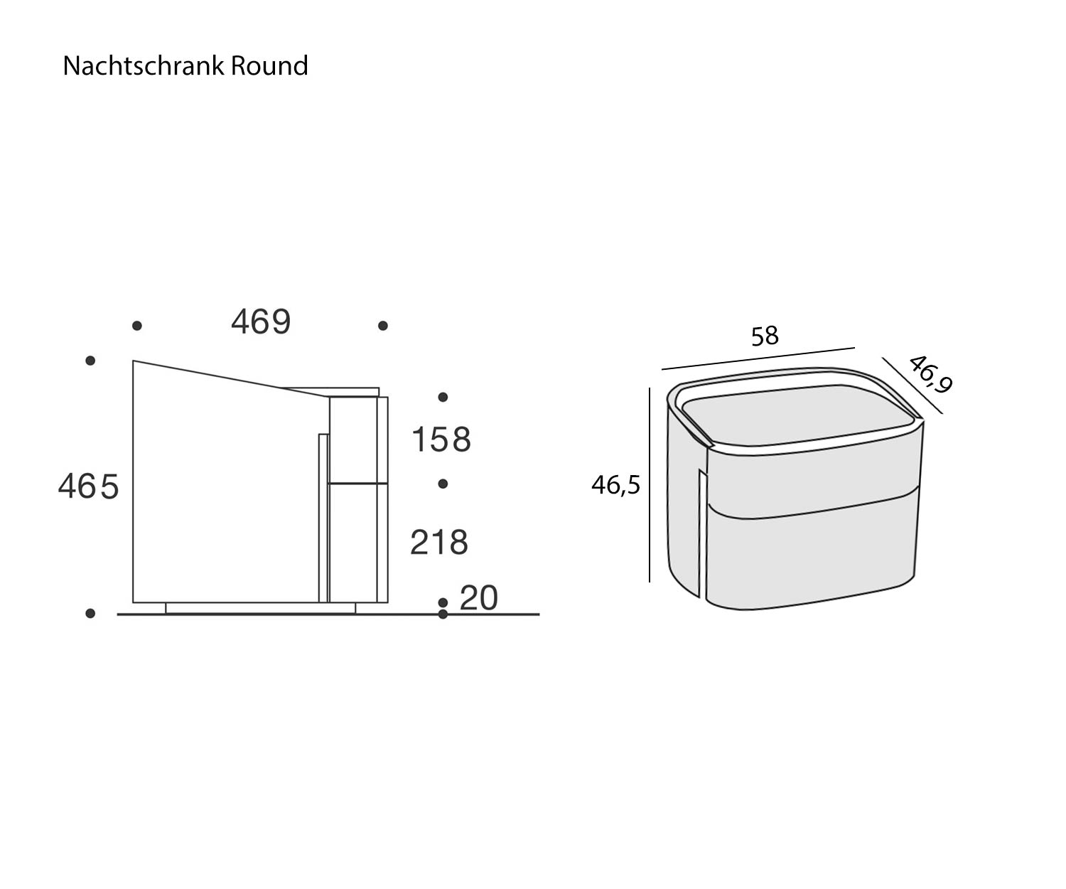 Livitalia Designer Table de nuit Round Dimensions Esquisse Taille Taille Livitalia Designer Table de nuit Round Dimensions Esquisse Taille Taille