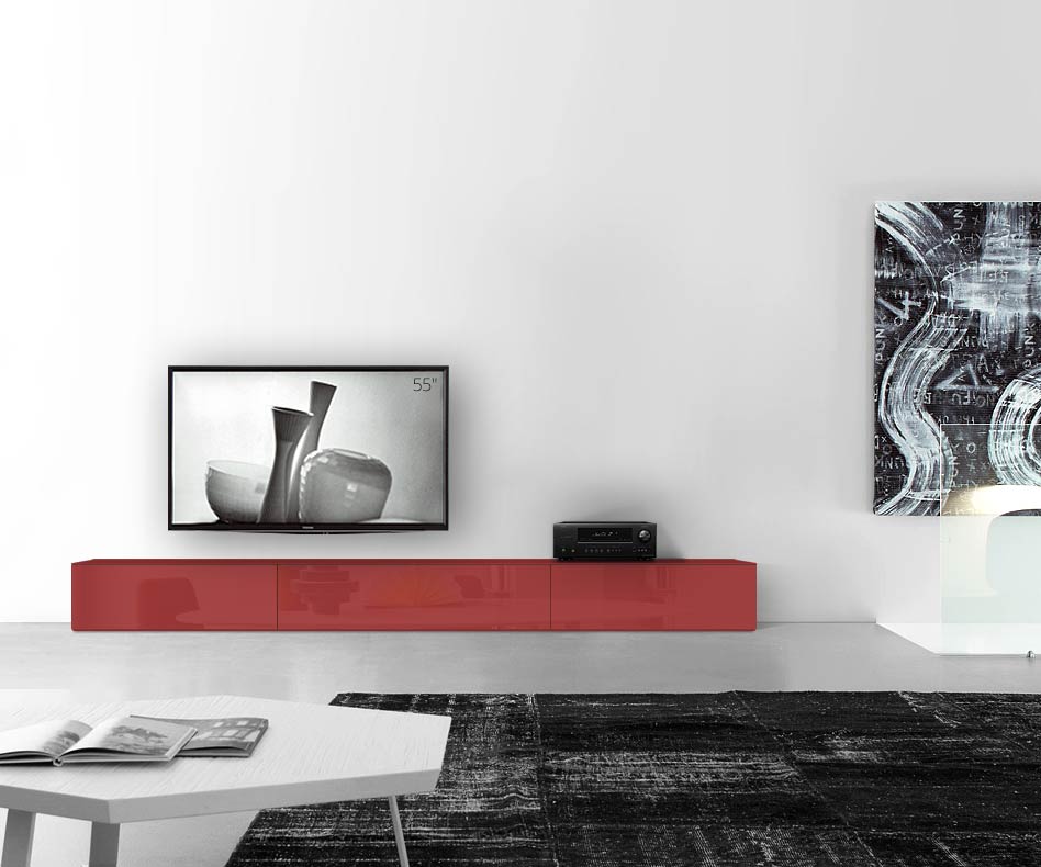 /Design Lowboard Fond L300 H35 rouge brillant /Design Lowboard Fond L300 H35 rouge brillant