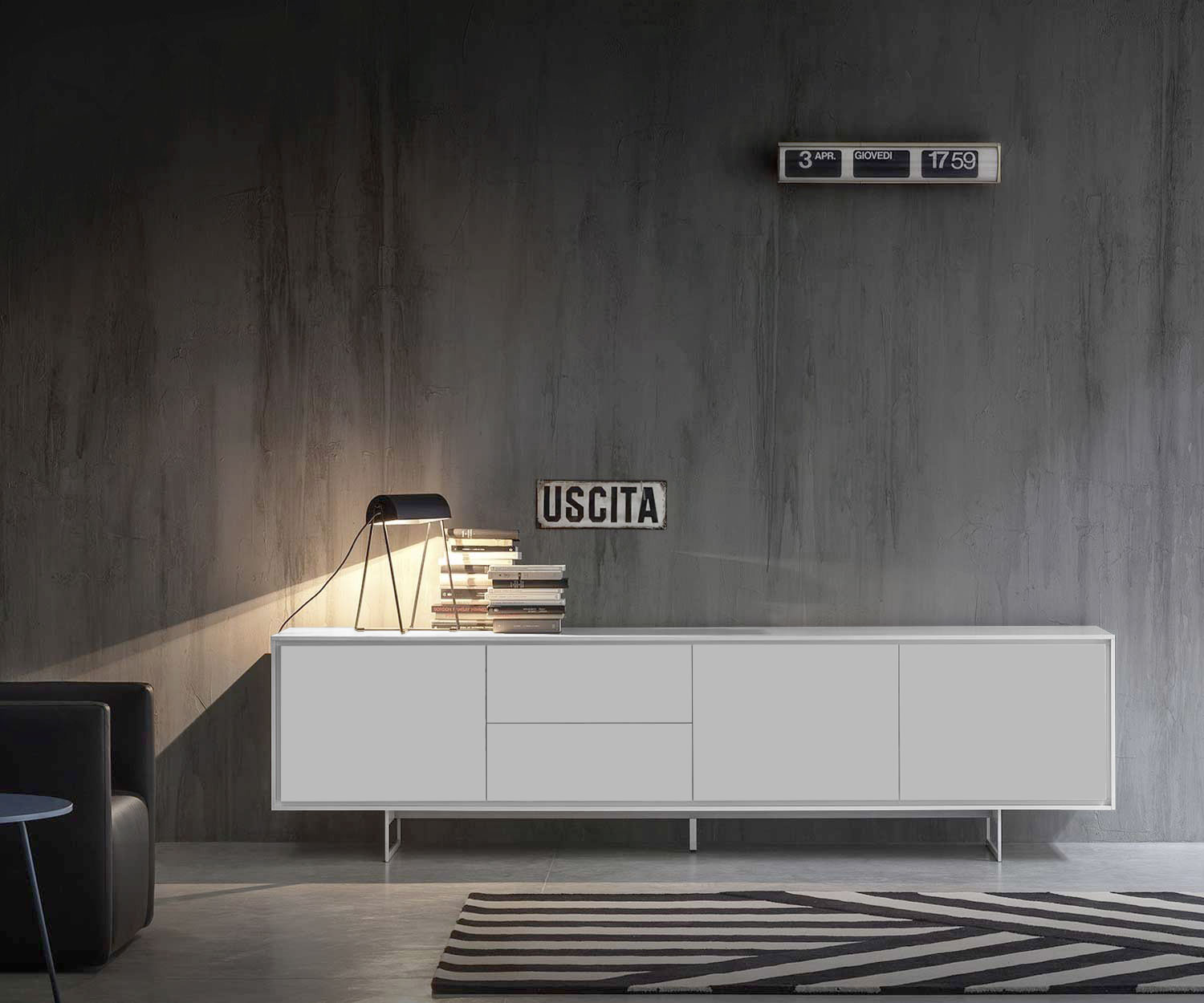 Exclusif Novamobili Design sideboard Schatten 4 avec 3 portes et 2 tiroirs en blanc Exclusif Novamobili Design sideboard Schatten 4 avec 3 portes et 2 tiroirs en blanc