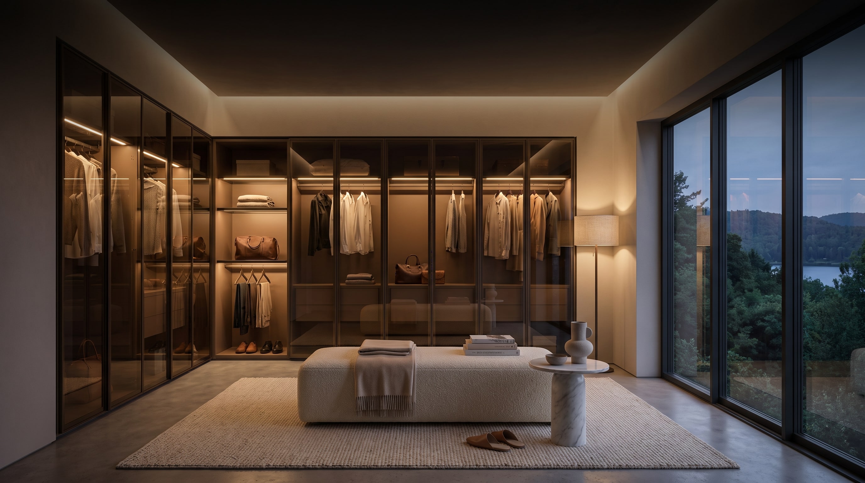 Armoire Novamobili Perry : L'astuce des façades transparentes pour une profondeur insoupçonnée