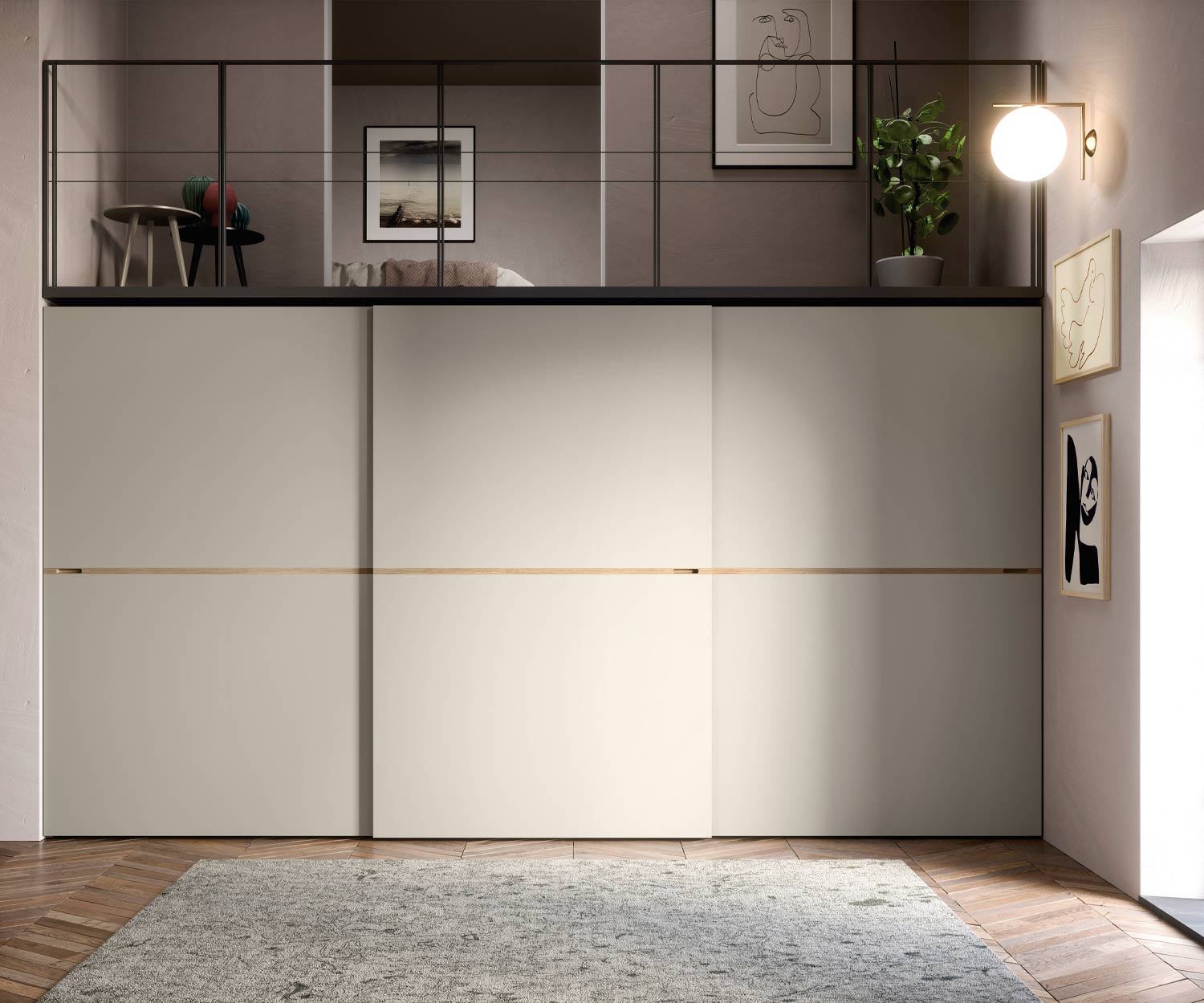 Novamobili Armoire design Middle portes coulissantes beige avec poignée Miele 400 cm Novamobili Armoire design Middle portes coulissantes beige avec poignée Miele 400 cm