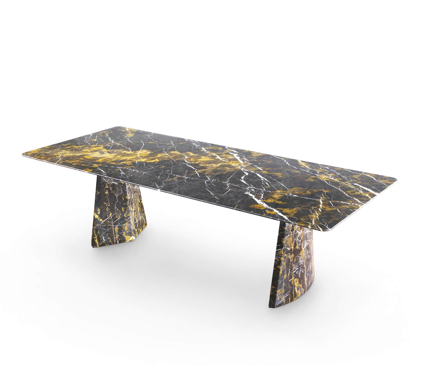 Luxueuse Marelli Table de salle à manger en marbre Hebo Gold et Black avec deux pieds