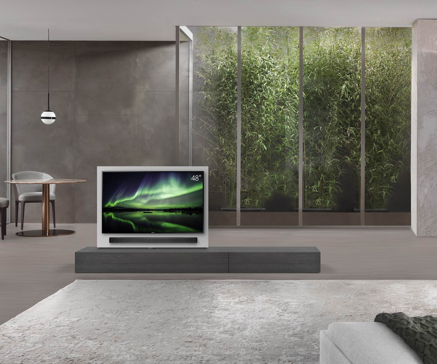 Livitalia Roto Design Lowboard Séparation de pièce avec panneau TV pivotant L150 50 H25 P56 EiGr B90re oBox Livitalia Roto Design Lowboard Séparation de pièce avec panneau TV pivotant L150 50 H25 P56 EiGr B90re oBox