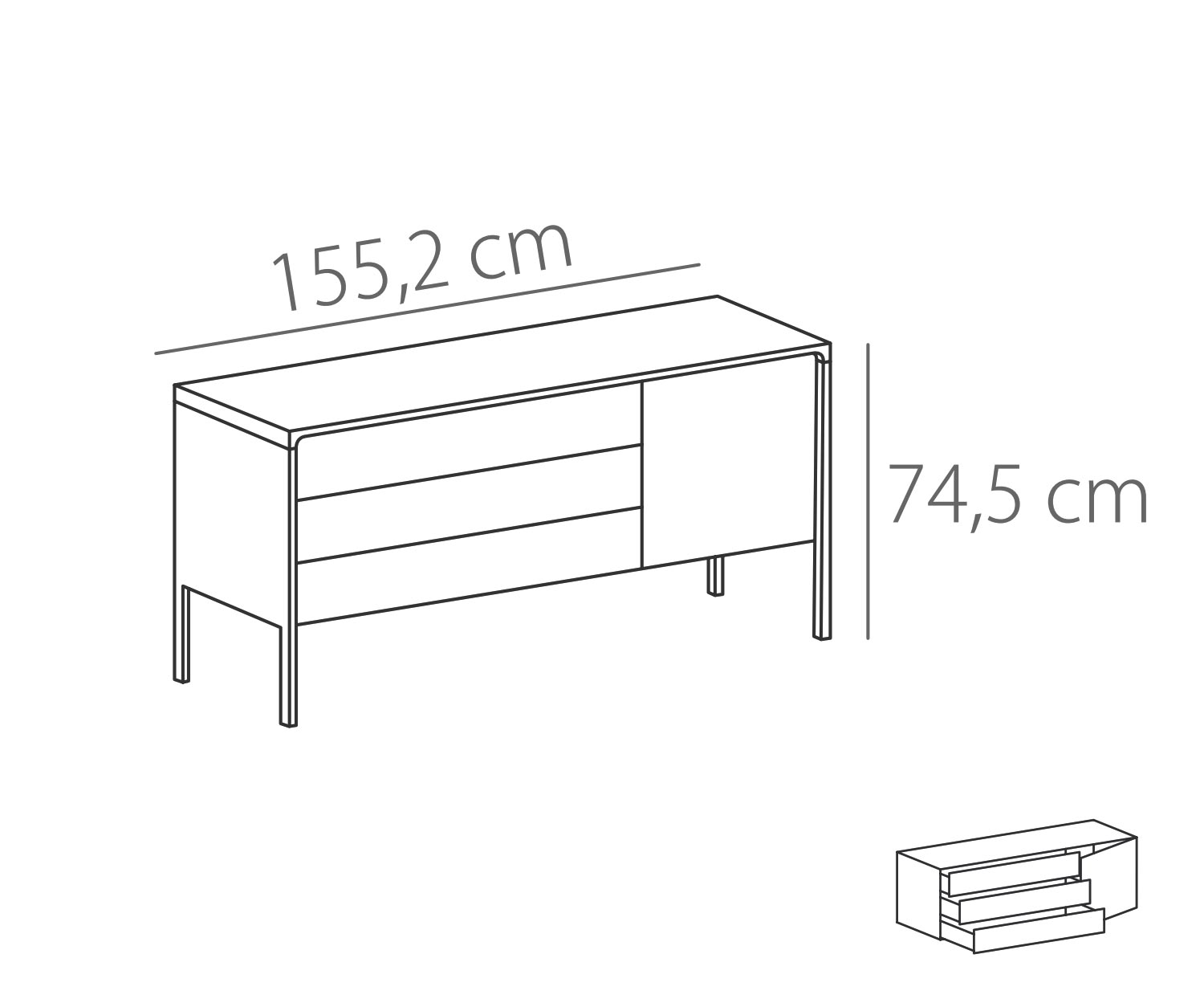 Punt Buffet Tactile Tactile chêne blanc Tactile L 155 3 tiroirs + 1 porte Esquisse Punt Buffet Tactile Tactile chêne blanc Tactile L 155 3 tiroirs + 1 porte Esquisse
