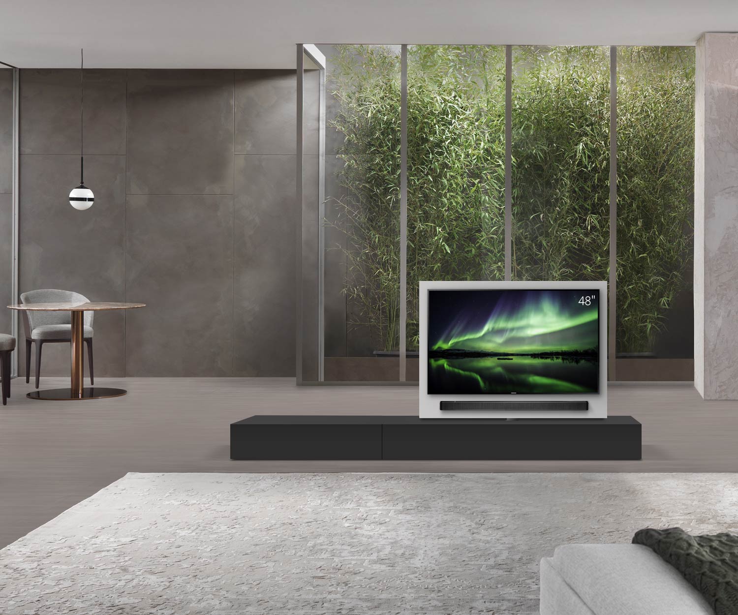 Livitalia Roto Design Lowboard Séparation de pièce avec panneau TV pivotant L150 50 H25 P47 NeroM B90li oBox Livitalia Roto Design Lowboard Séparation de pièce avec panneau TV pivotant L150 50 H25 P47 NeroM B90li oBox