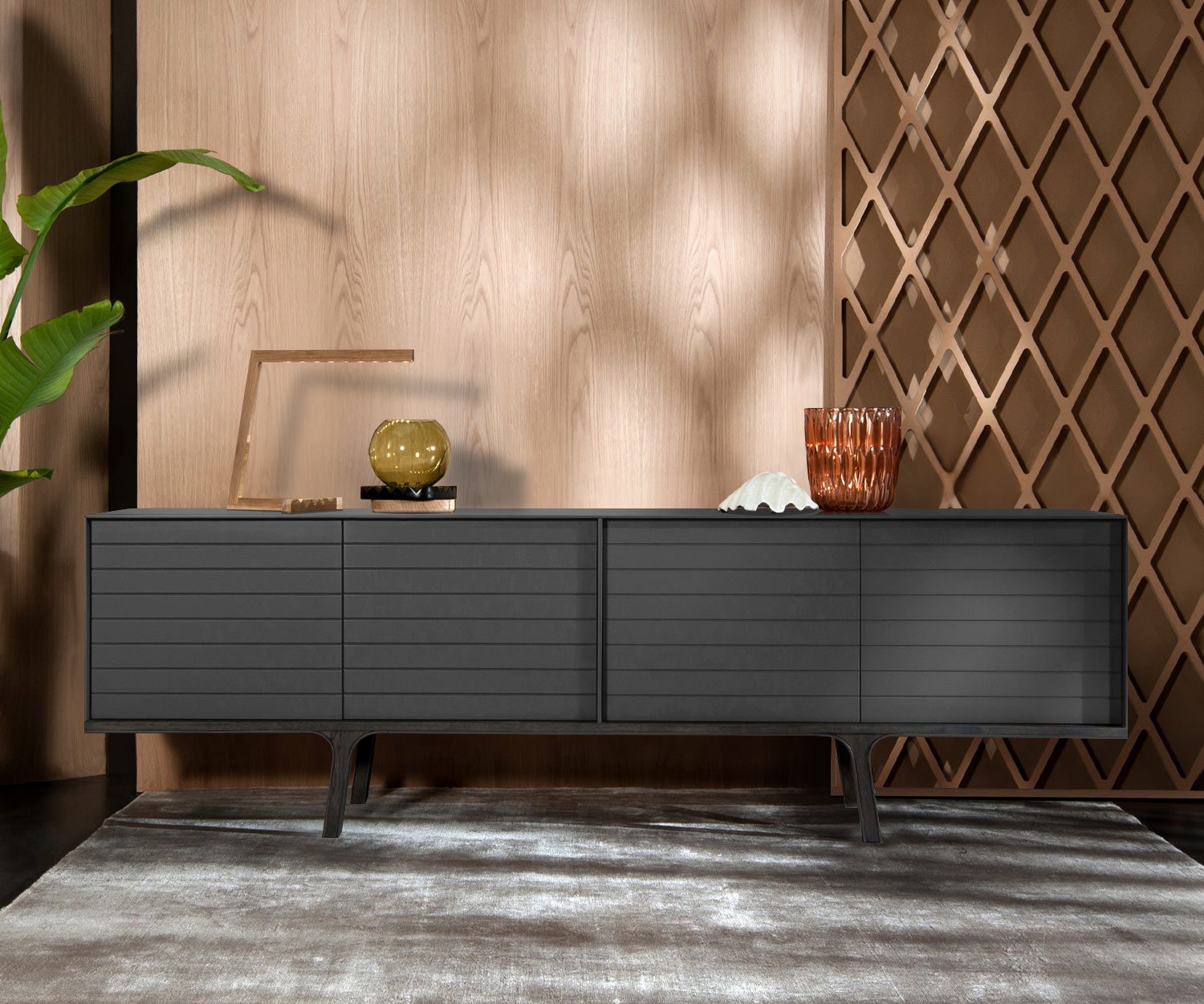 Exclusif al2 Mobius 002 Design Sideboard Eucalyptus Socle et pieds Gris foncé Exclusif al2 Mobius 002 Design Sideboard Eucalyptus Socle et pieds Gris foncé