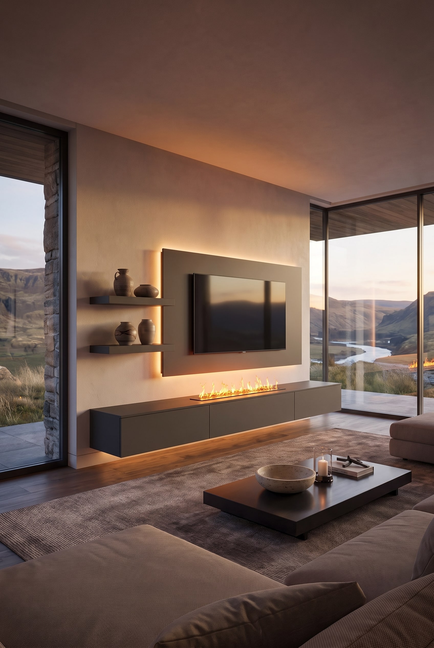 Wohnzimmer schwebende Wohnwand modern