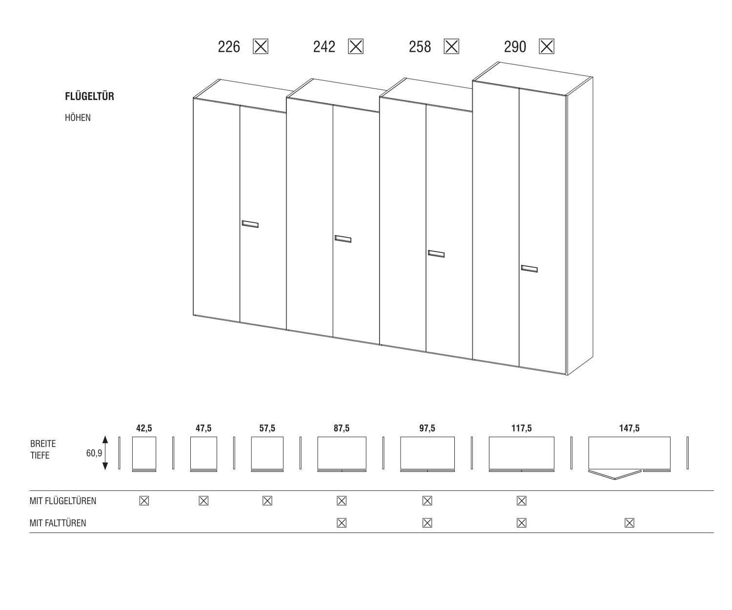 Novamobili Afla YNCA modules portes largeurs hauteurs Novamobili Afla YNCA modules portes largeurs hauteurs