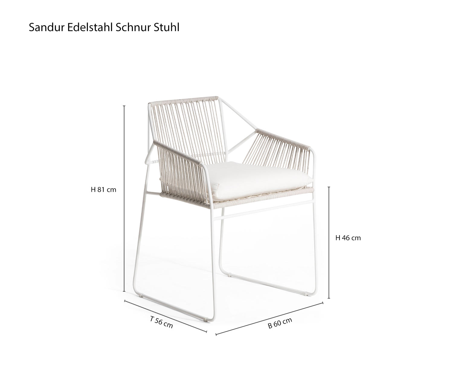 Chaise de jardin Sandur de Oasiq Armbespannung Esquisse Dimensions Tailles