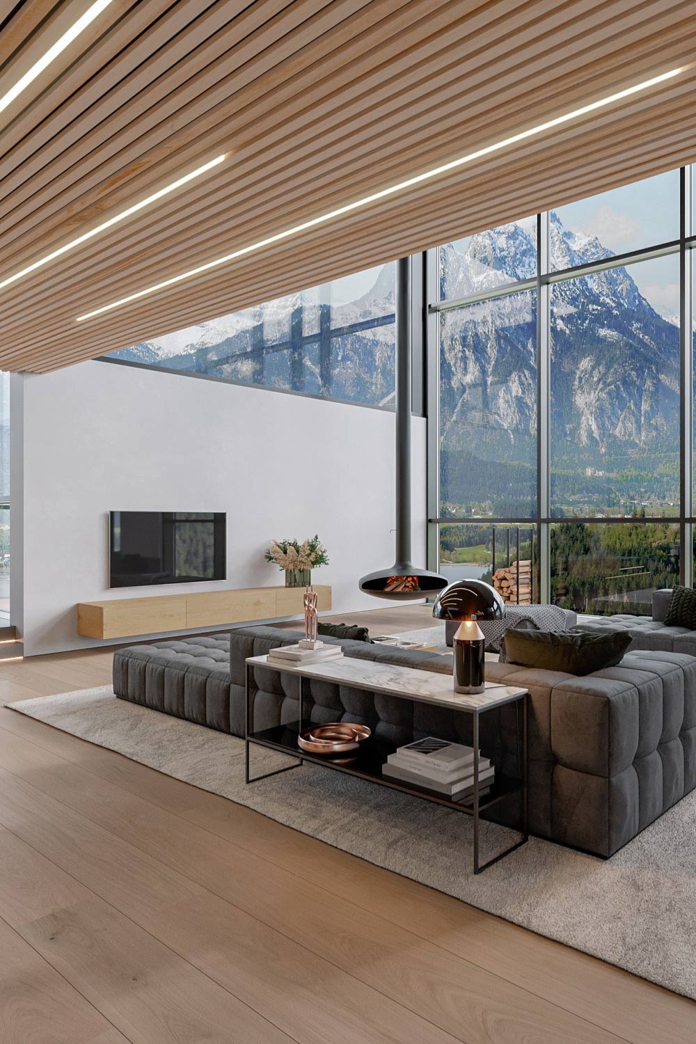console-design-comme-separateur-de-piece-devant-un-ensemble-de-salon-avec-meuble-bas-en-bois