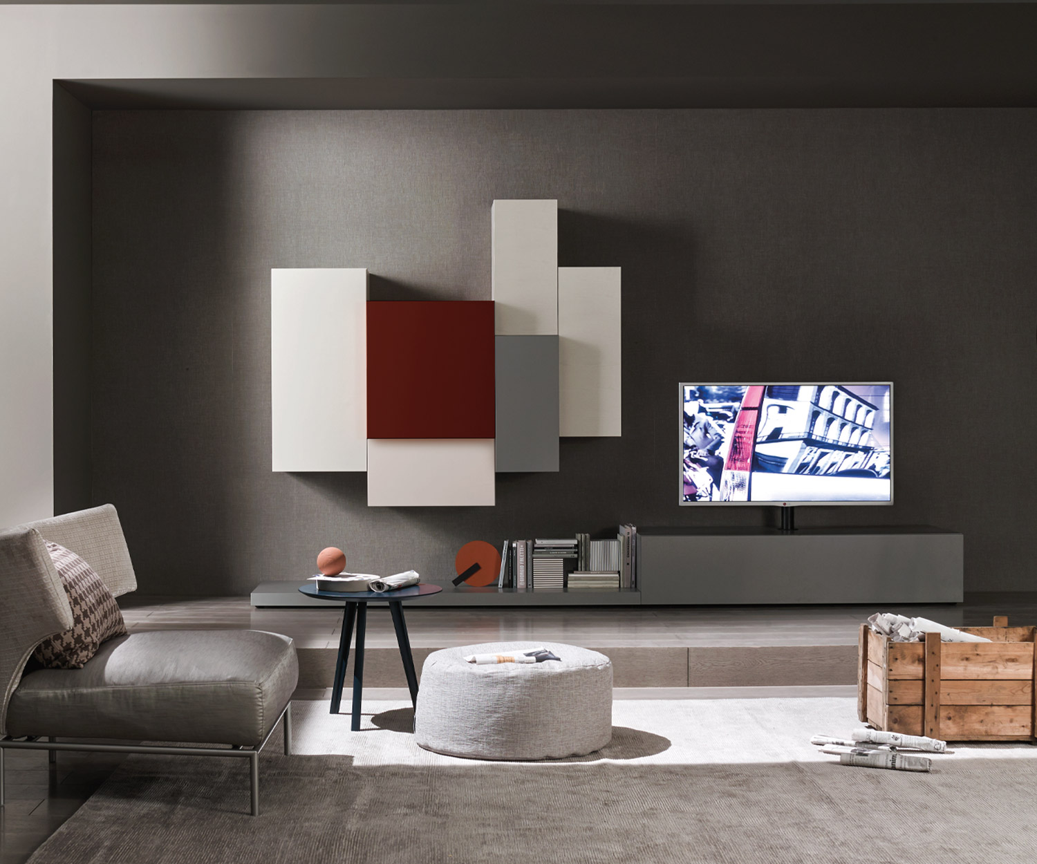 Exclusif Livitalia Meuble-paroi design C49 avec support TV en colonne Exclusif Livitalia Meuble-paroi design C49 avec support TV en colonne
