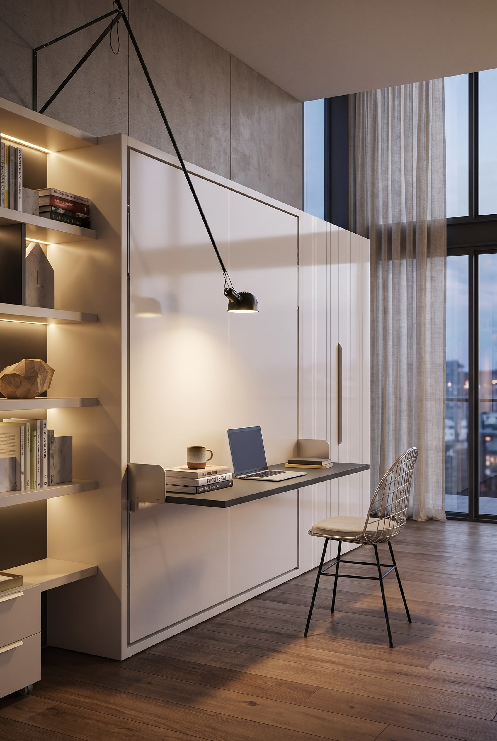Modernes Arbeitszimmer mit Schrankbett