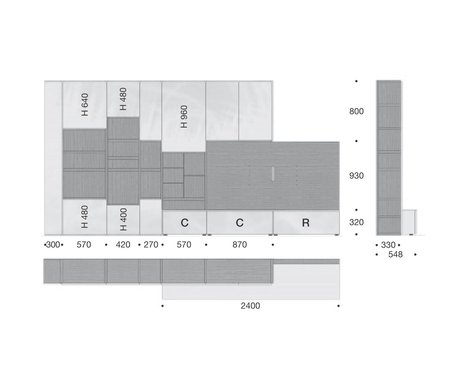 Meuble-paroi design avec bibliothèque C64 Esquisse Dimensions Dimensions Meuble-paroi design avec bibliothèque C64 Esquisse Dimensions Dimensions