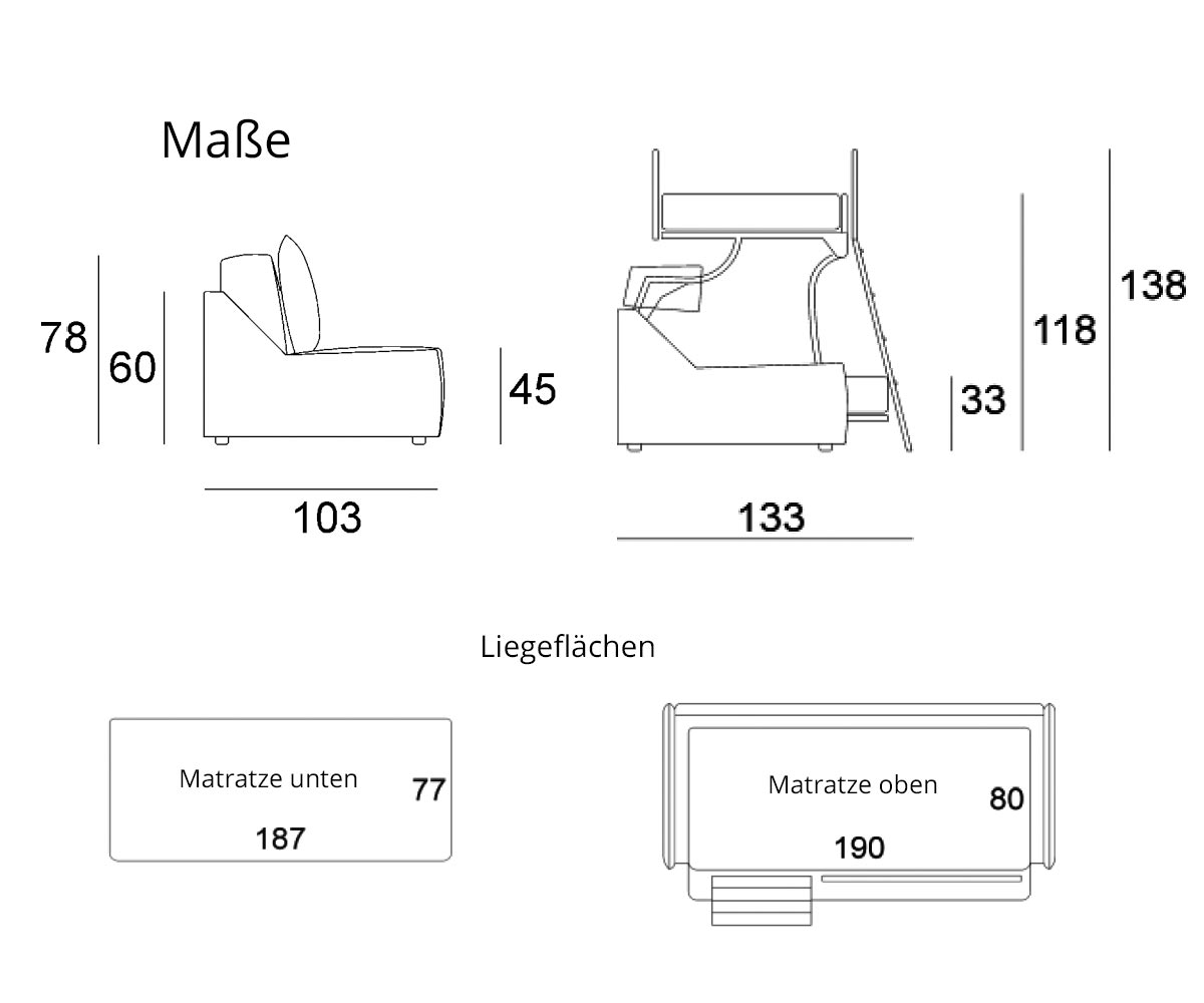 Pol74 Dimensions du Multibed Castello Pol74 Dimensions du Multibed Castello