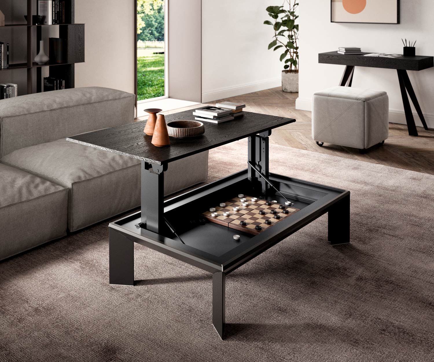 Table basse design réglable en hauteur Plateau de table en bois Table basse design réglable en hauteur Plateau de table en bois