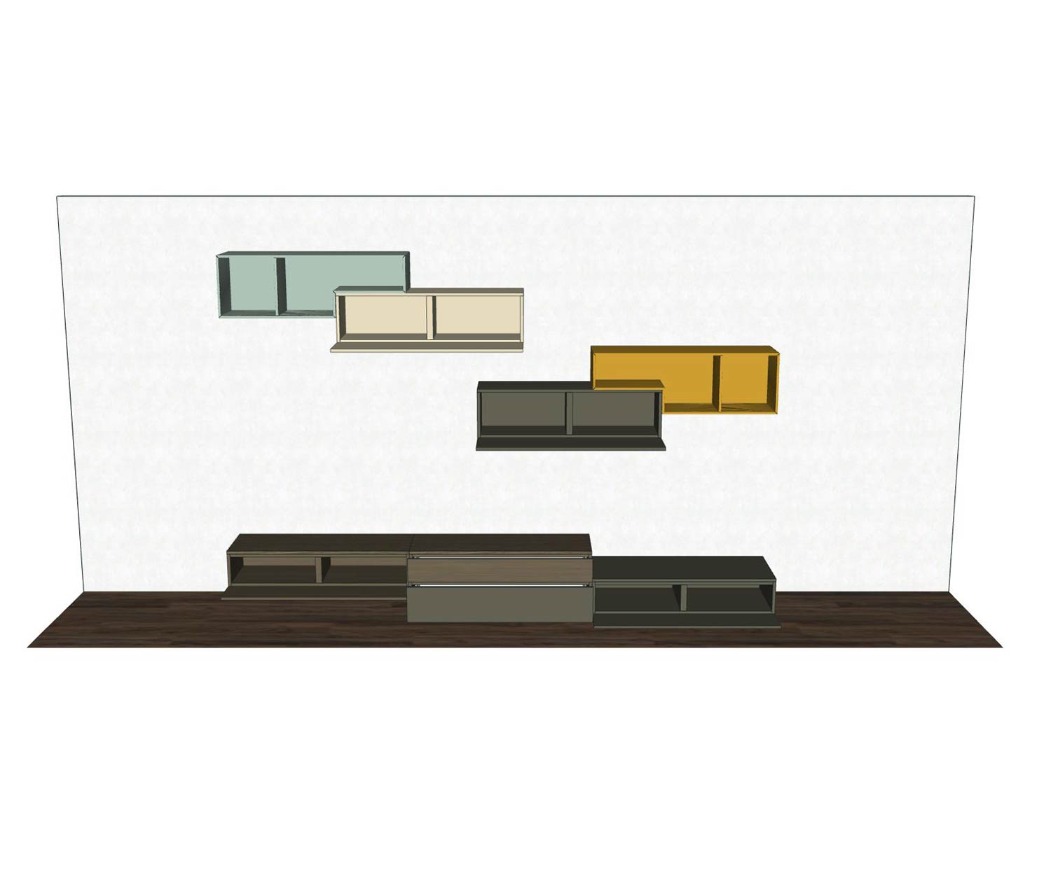 Tétris Design Meuble-paroi C20 Portes avec éléments marqués en couleur Tétris Design Meuble-paroi C20 Portes avec éléments marqués en couleur