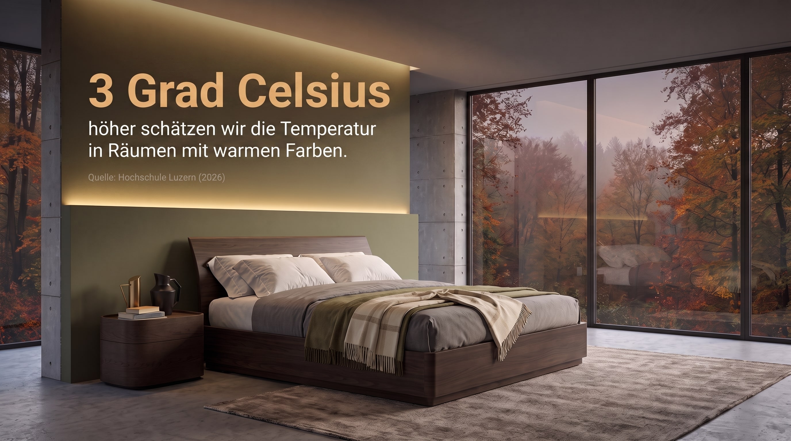 3 Grad Celsius – höher schätzen wir die Temperatur in Räumen mit warmen Farben.