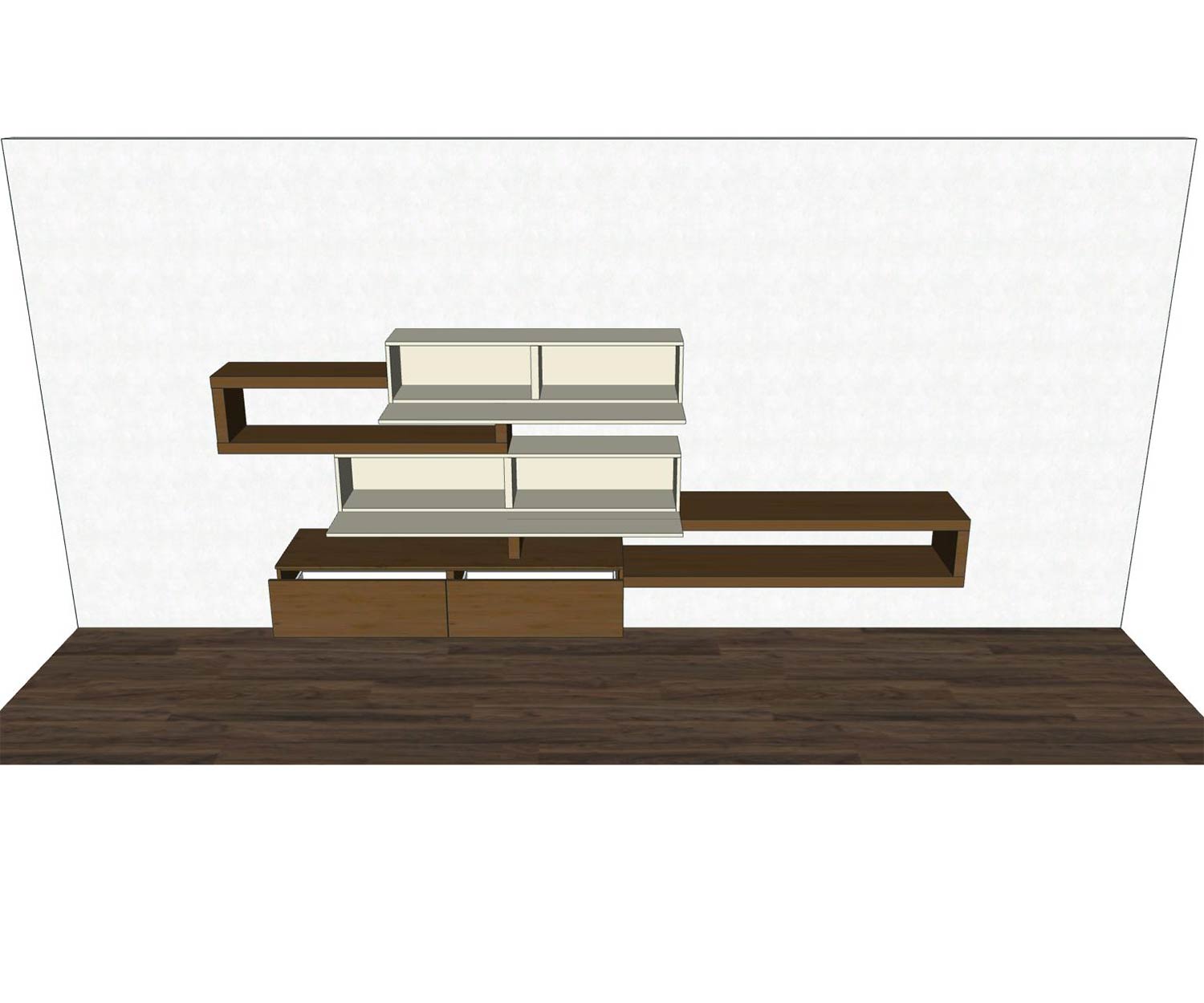 Livitalia Meuble-paroi C25 Esquisse avec portes ouvertes et éléments marqués en couleur Livitalia Meuble-paroi C25 Esquisse avec portes ouvertes et éléments marqués en couleur