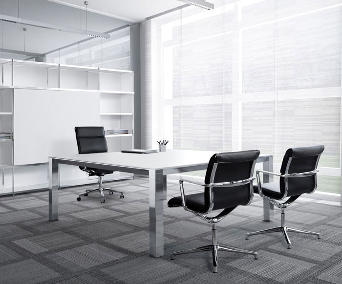 Moderne ICF Table de réunion P80 Bureau Chrome Blanc 160x160cm Moderne ICF Table de réunion P80 Bureau Chrome Blanc 160x160cm