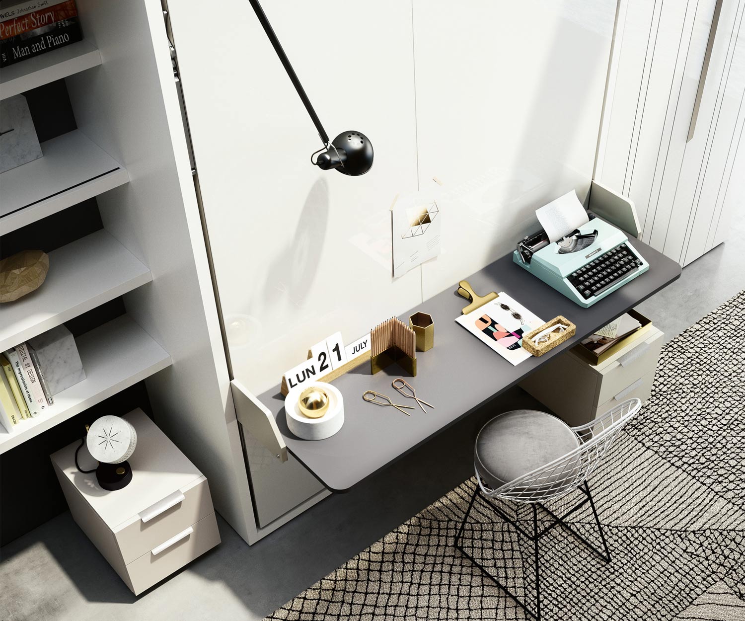 Clei Penelope 2 Lit armoire design avec bureau Clei Penelope 2 Lit armoire design avec bureau