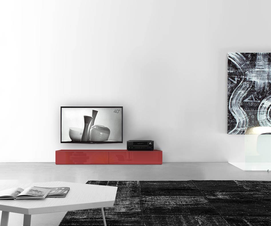 /Design Lowboard sol L180 H27 rouge brillant /Design Lowboard sol L180 H27 rouge brillant