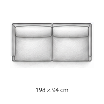 2 places · 198 × 94 cm