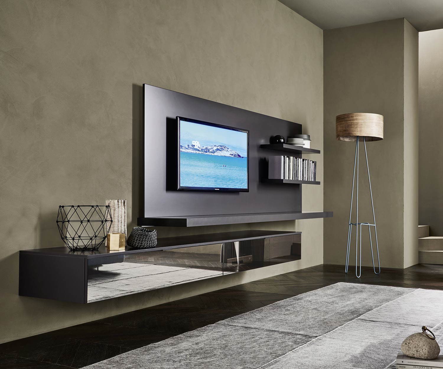 Exclusif Livitalia Meuble-paroi design C54 en brun mat laqué  Exclusif Livitalia Meuble-paroi design C54 en brun mat laqué