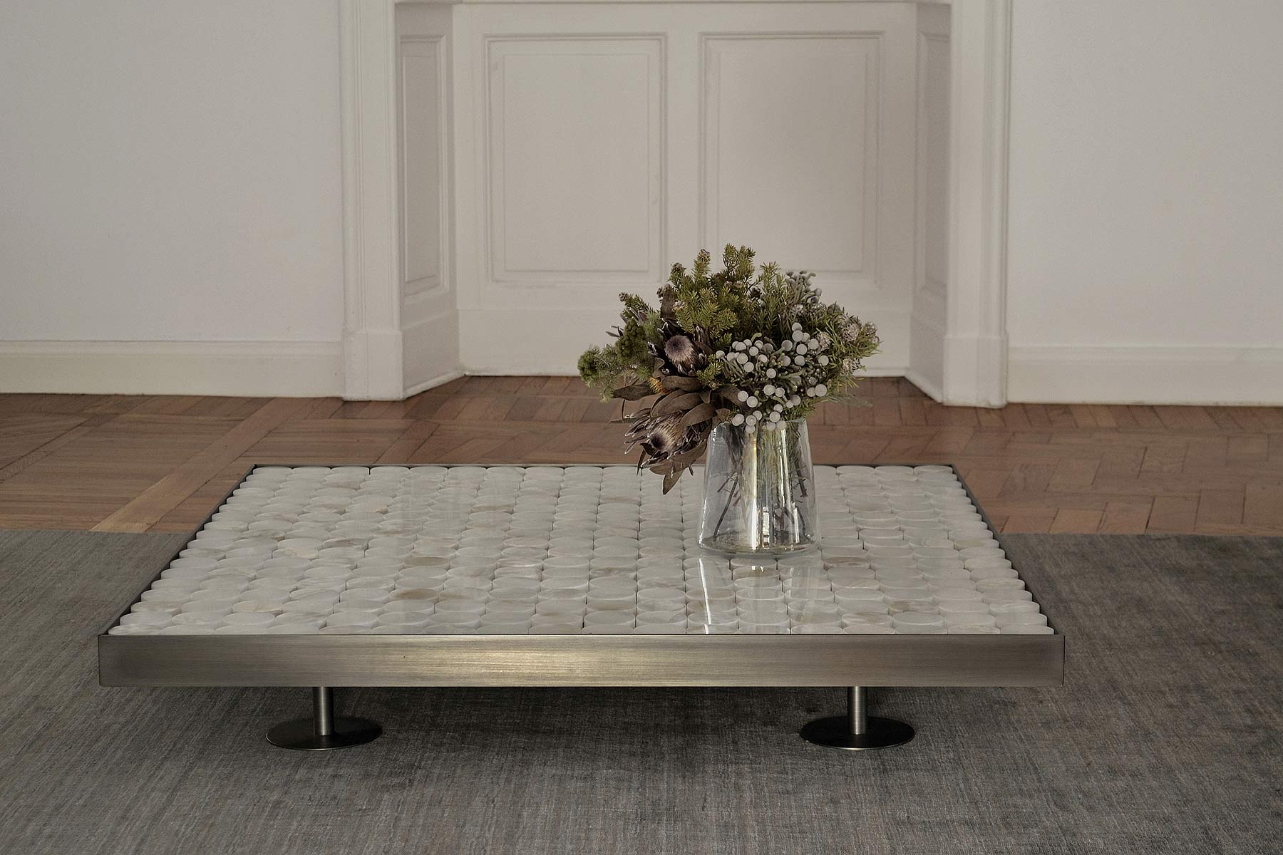 Table basse Sofia de luxe en acier inoxydable et onyx Table basse Sofia de luxe en acier inoxydable et onyx