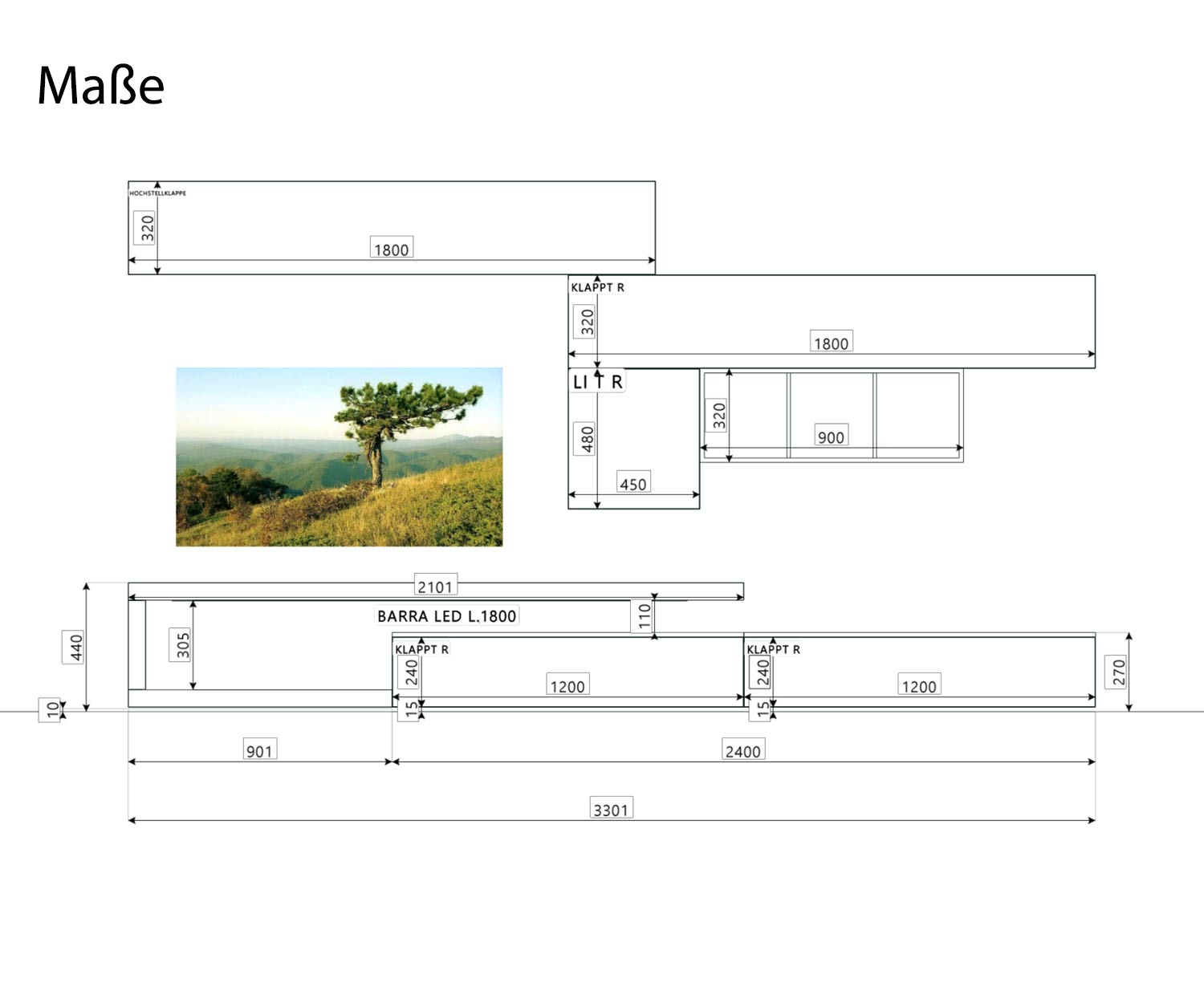 Meuble-paroi design moderne C99 Dimensions Esquisse Tailles Meuble-paroi design moderne C99 Dimensions Esquisse Tailles