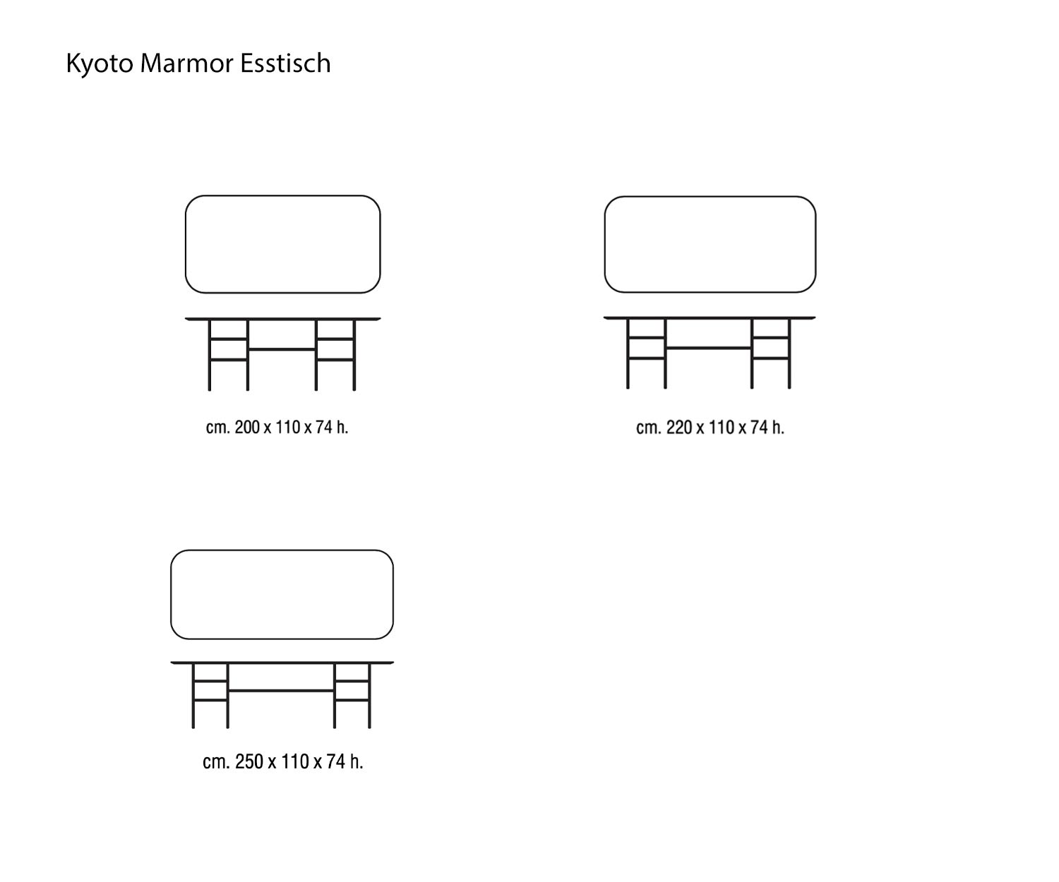 Table de salle à manger design en marbre Kyoto de Marelli Esquisse Dimensions Dimensions Table de salle à manger design en marbre Kyoto de Marelli Esquisse Dimensions Dimensions