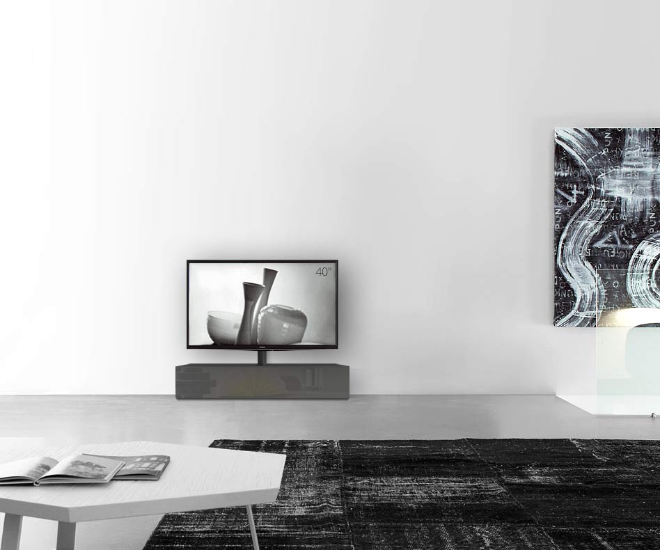 Configurateur de buffet bas design avec support TV au sol Largeur 120 25,5 45 avec gris foncé brillant