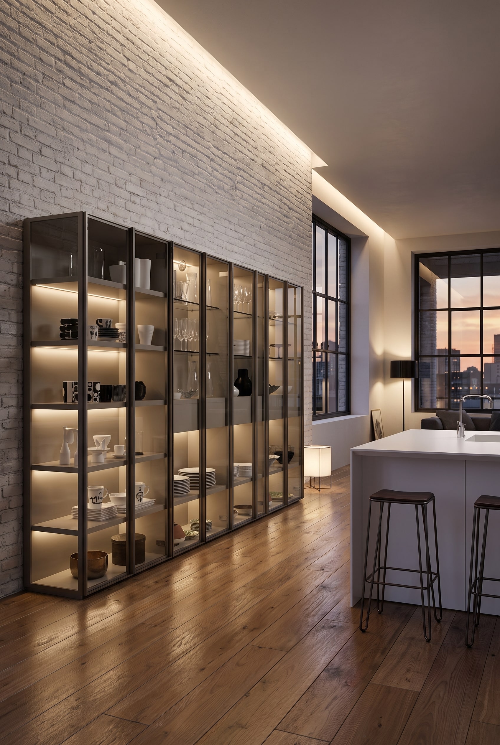 Loft Bücherregal mit Glastüren im Industrial Stil Loft Bücherregal mit Glastüren im Industrial Stil