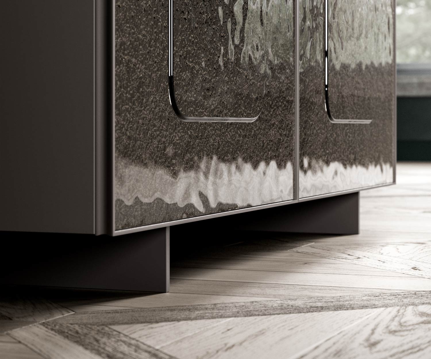 Buffet haut de gamme avec façade en verre argenté Image détaillée Buffet haut de gamme avec façade en verre argenté Image détaillée