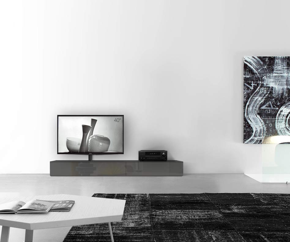 Table basse design Configurateur avec support TV au sol Largeur 210 25,5 45 gauche brillant gris foncé Table basse design Configurateur avec support TV au sol Largeur 210 25,5 45 gauche brillant gris foncé