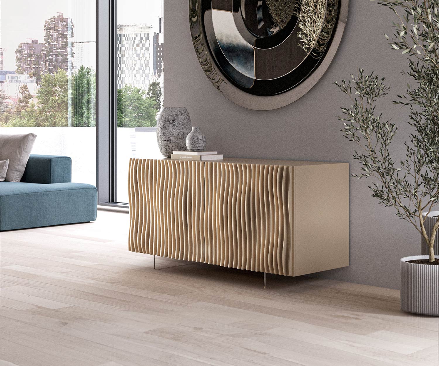 Extravaganz im Wohnzimmer mit Design Sideboard Onda von Ozzio