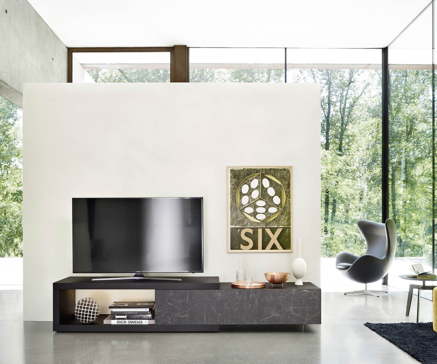 Exclusif Livitalia Meuble TV design C01 pour téléviseur à écran plat avec banc au sol et meuble bas Exclusif Livitalia Meuble TV design C01 pour téléviseur à écran plat avec banc au sol et meuble bas