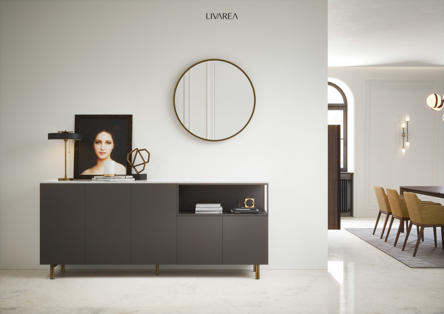 Salle à manger Buffet Armoire sur pieds métalliques avec portes et compartiment ouvert Salle à manger Buffet Armoire sur pieds métalliques avec portes et compartiment ouvert