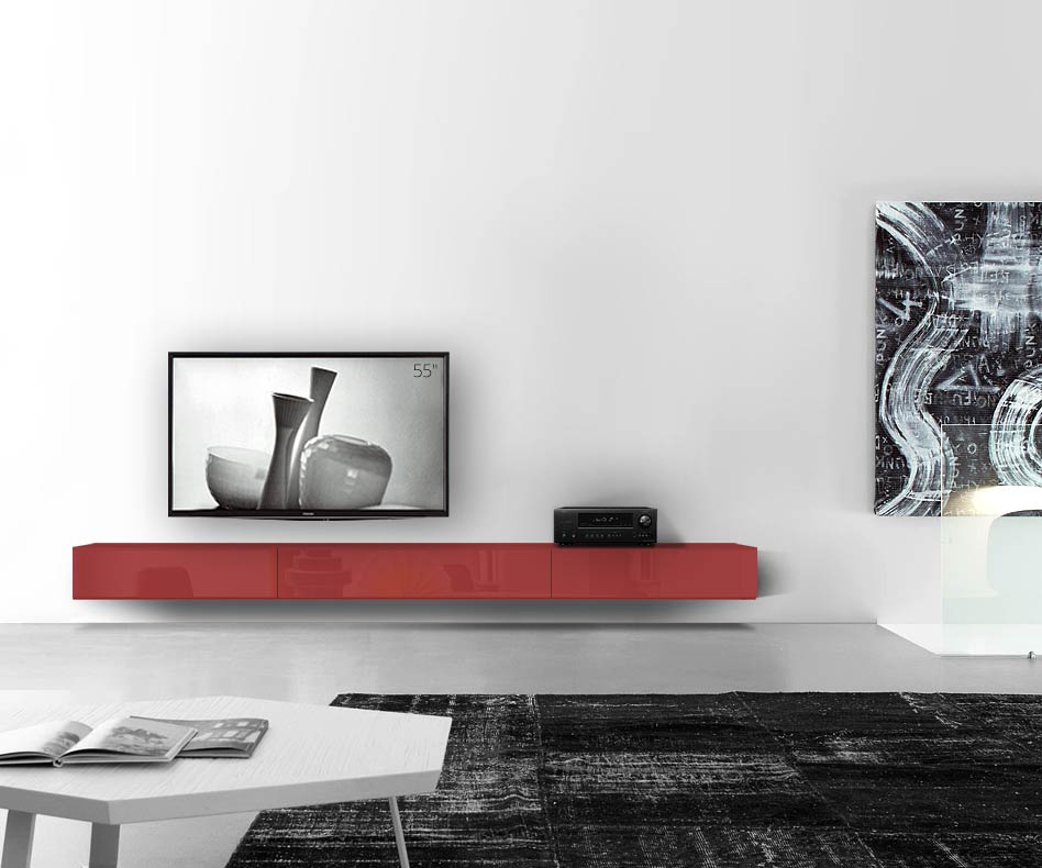 /Design Lowboard mur L300 H25 5 rouge brillant /Design Lowboard mur L300 H25 5 rouge brillant