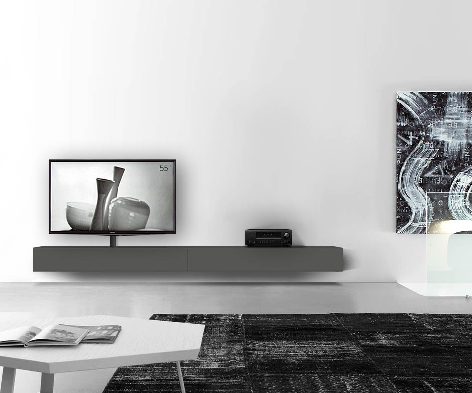 Table basse design Configurateur avec support TV mural Largeur 300 24 45 gauche gris foncé mat Table basse design Configurateur avec support TV mural Largeur 300 24 45 gauche gris foncé mat