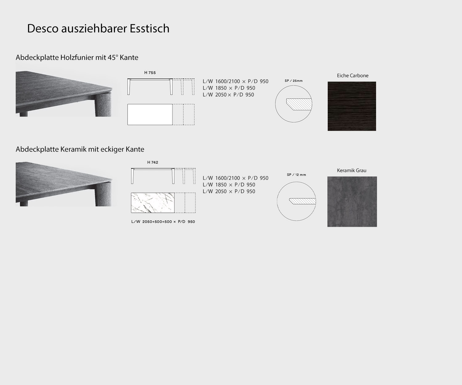 Livitalia Table de salle à manger Desco à rallonges Esquisse Dimensions Dimensions Livitalia Table de salle à manger Desco à rallonges Esquisse Dimensions Dimensions