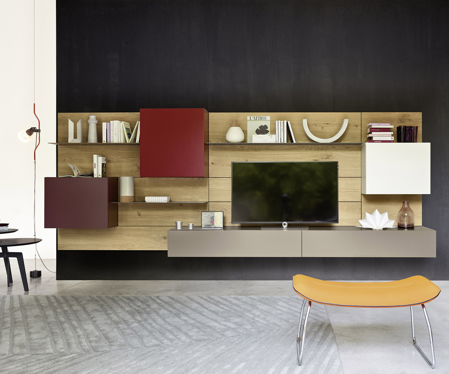 Exclusif Livitalia Meuble-paroi design C37 avec TV Design Lowboard en gris mat laqué Exclusif Livitalia Meuble-paroi design C37 avec TV Design Lowboard en gris mat laqué