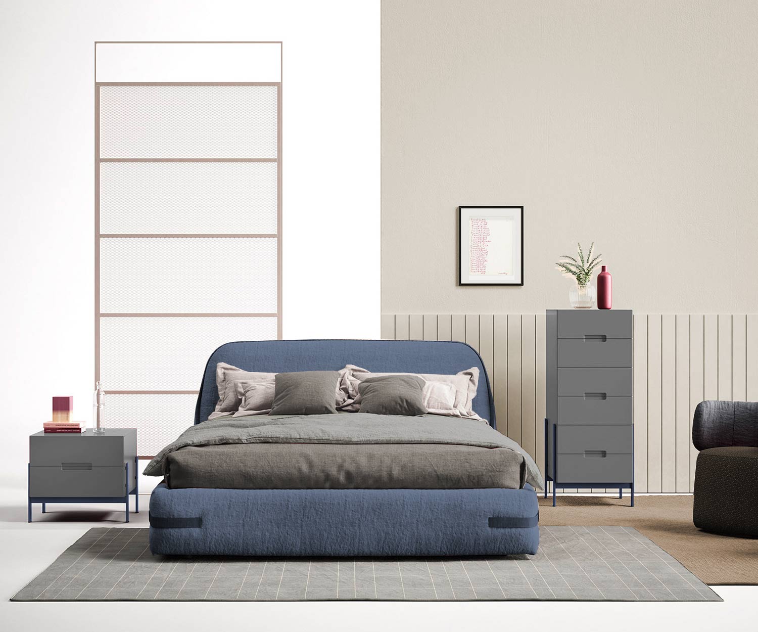 Table de nuit design gris de haute qualité Novamobili Float dans la chambre à coucher