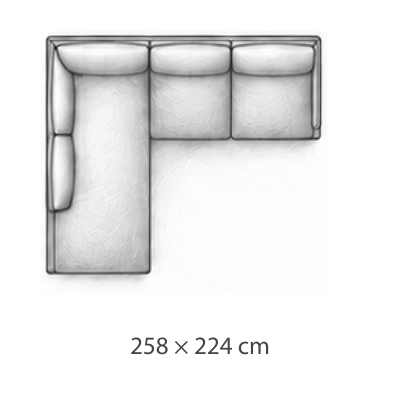 Canapé d’angle gauche · 258 × 224 cm