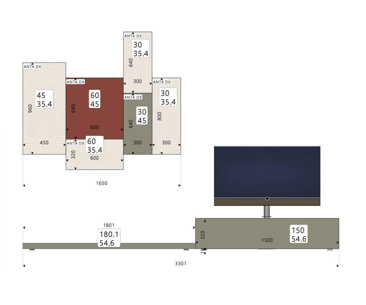 Exclusif Livitalia Meuble-paroi design C49 avec support TV en colonne Exclusif Livitalia Meuble-paroi design C49 avec support TV en colonne