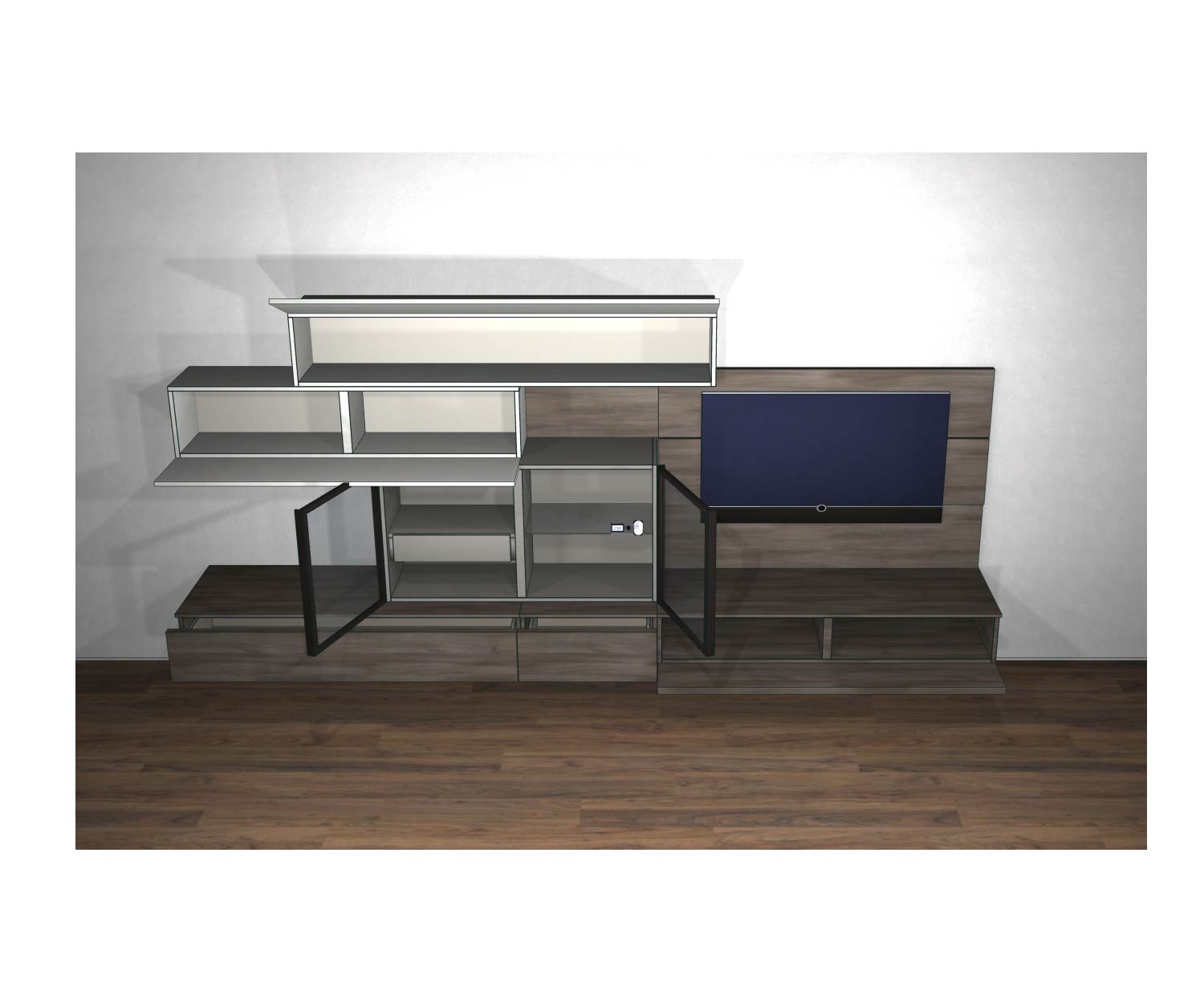 Livitalia Meuble-paroi design C35 avec portes ouvertes et éléments ouverts Livitalia Meuble-paroi design C35 avec portes ouvertes et éléments ouverts