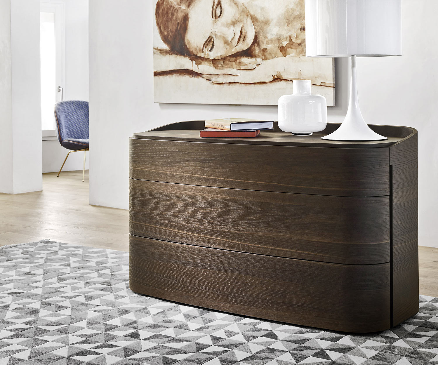 Exclusif Livitalia Commode design en bois Round avec profilé de bord arrondi en placage de chêne Exclusif Livitalia Commode design en bois Round avec profilé de bord arrondi en placage de chêne