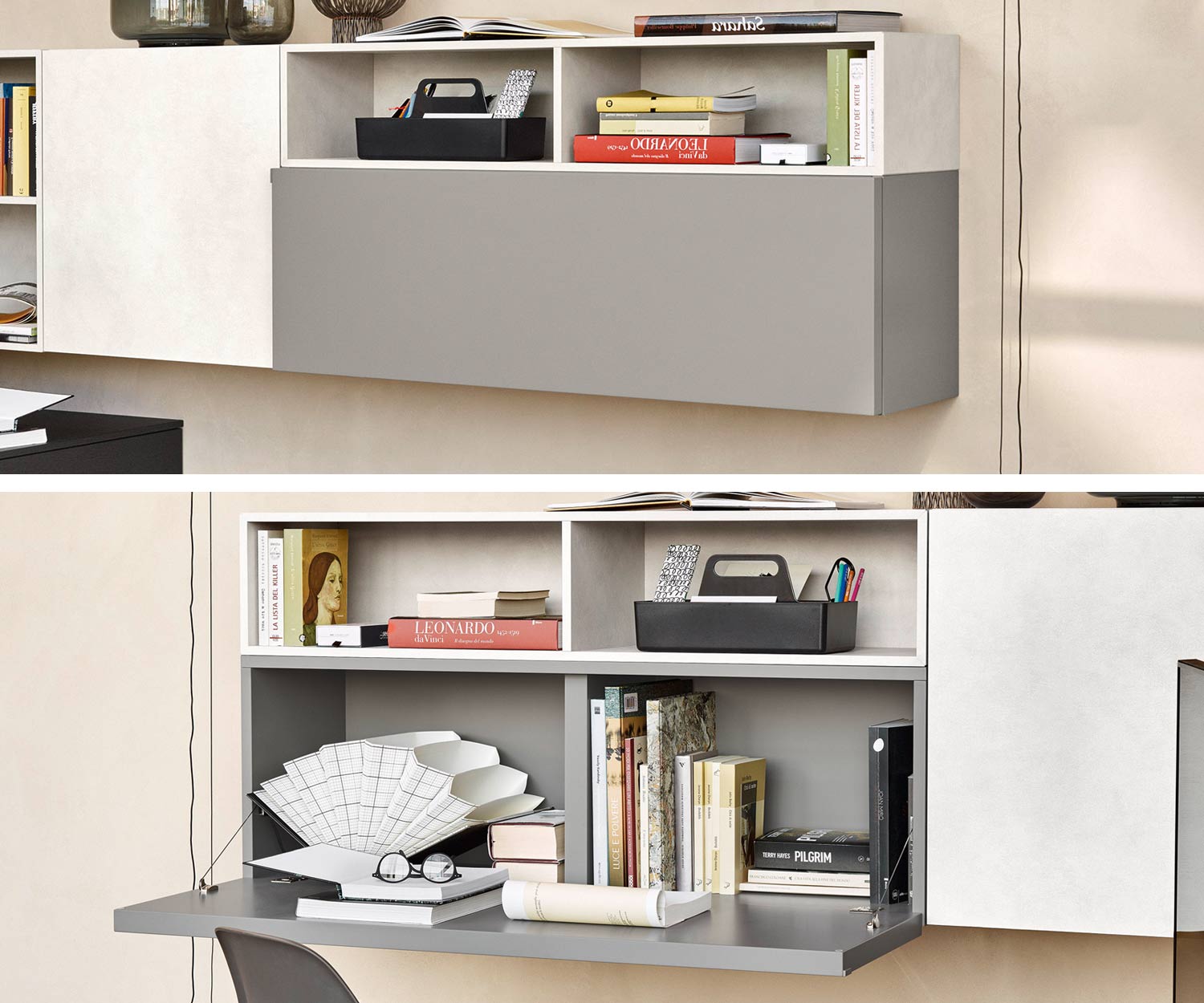 Livitalia Armoire suspendue Cartesio avec bureau s'ouvrant de manière invisible Livitalia Armoire suspendue Cartesio avec bureau s'ouvrant de manière invisible